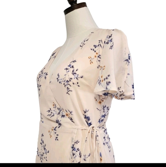 Lulu's Made With Love Small Blush Peach Floral Wrap Casual Mini Short Dress - Picture 6 of 15